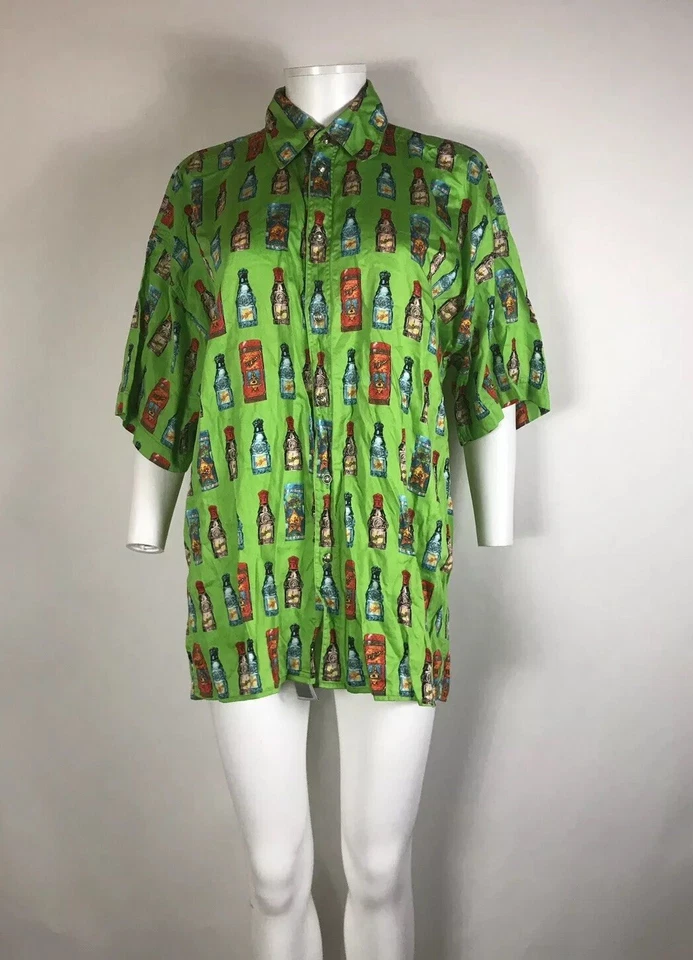 Camisa De Colección Gianni Versace Jeans Verde Estampado Botella Perfume S Foto 2 de 4