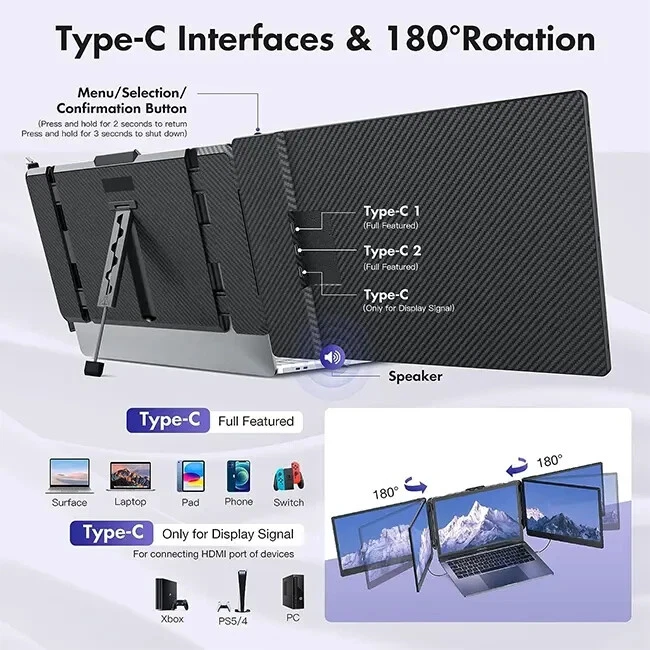 Triple Laptop Screen Extender 14" FHD 1080P IPS Dual Portable Monitor for Laptop - Image 4 of 4