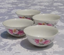Vintage Porcelain Rice Bowls Pink Roses Set of 4 Small Bowls 4.5"wide 2 1/8"tall