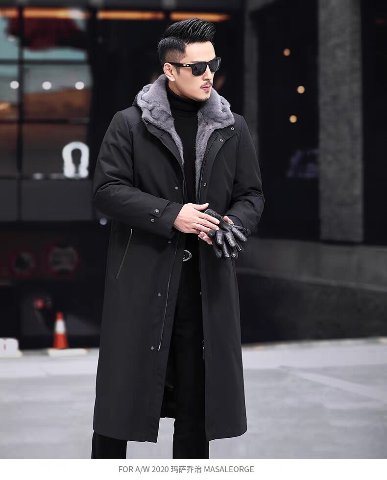 Fur One-piece Overcomes Mens Mink Lining Large Size Hooded Coat