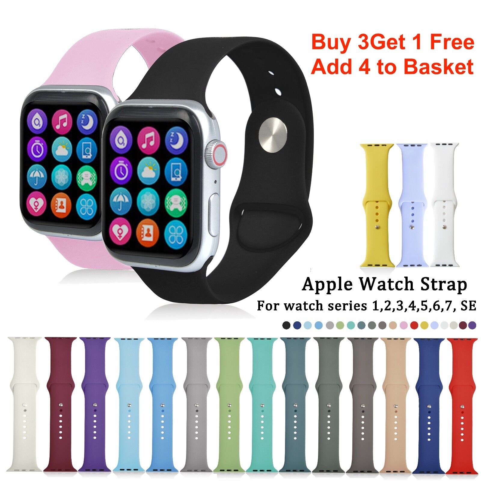 For Apple Watch Straps Series 8 7 6 SE 5 45 42 40 38 MM SILICONE Sport Soft Band