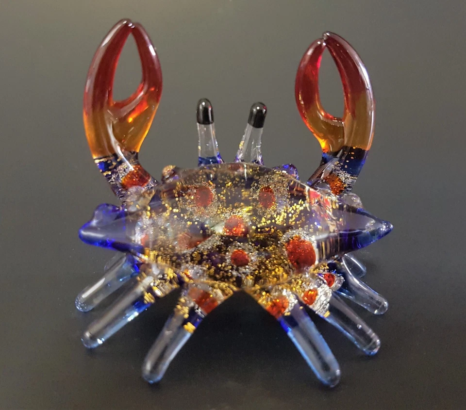 Exquisite Glass CRAB Beautiful Blue Decorative Art Figure Glitter Glass Ornament - Image 2 of 4