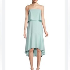 H by Halston Strapless Flowy High-Low Crepe Cocktail Dress Blue 8 14