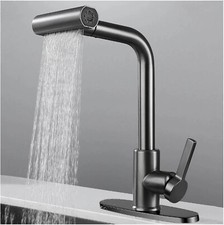 Black Kitchen Faucet with Pull Down Spray 90 Rotation Waterfall Sink Mixer Tap
