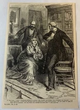 1883 magazine engraving~ WOMAN BEGS FOR PROTECTION FROM HER HUSBAND