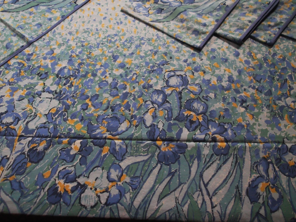 Service de table 12 couverts Anne de Solène "iris bleus"  - nappe 3m00 x 1m60 - Photo 3/4