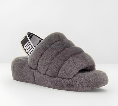 Grey Ugg Sandals Furry UGG Fluff Yeah Slide Fur Slippers Size Charcoal