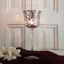 Bauernsilber Windlicht Teelichthalter Kelch Kerzenhalter 25 cm silber Shabby