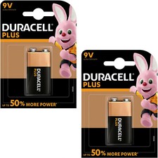 Image of 2 x Duracell Plus 9V Batteries MN1604 6LR61 PP3 Batteries