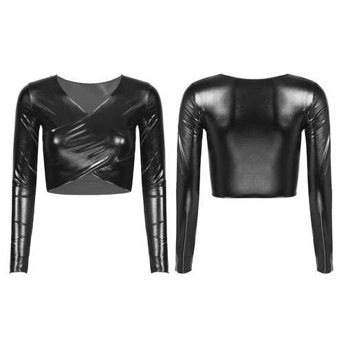 Para mujer Brillante Metal Camiseta sin mangas Cuello de Tortuga Brillante Camisa Blusa para Raves Fiesta - Imagen 40 de 48