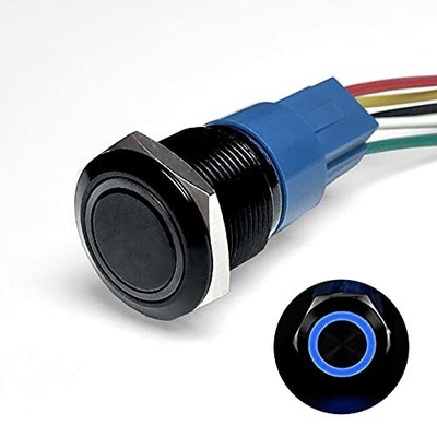  Black Aluminum Push Button Switch with Socket, 3A 12vDC Ring LED, 3/4'' 19mm 