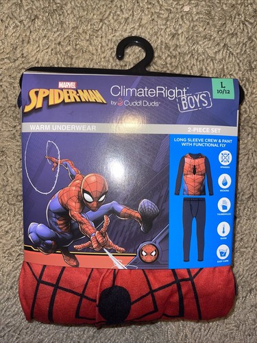 ClimateRight by CuddlDuds Boys Spiderman Warm Underwear 2-Piece Set Size L 10/12 - Picture 2 of 3