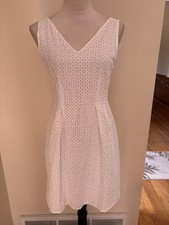 Ann Taylor Petite 100 cotton white embroiderd lined A-line bodice dress sz 4P
