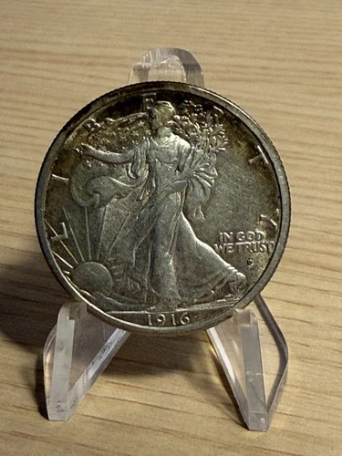 1916-D Walking Liberty Half Dollar Lightly Toned AU Silver