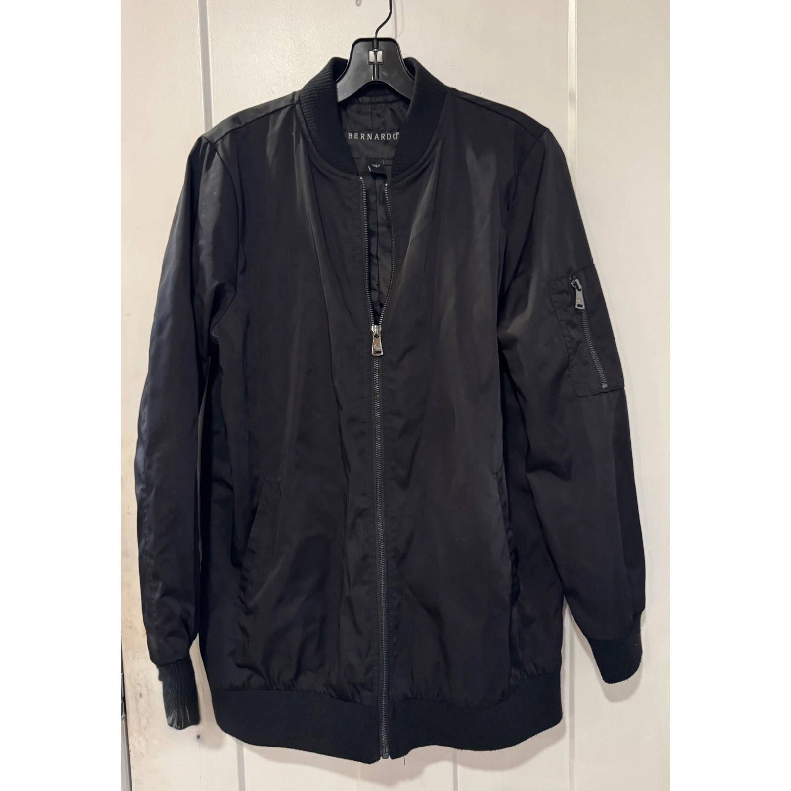 Bernardo Mens Black Full Zip Bomber Jacket Flight Utility Sleeve Pocket Small