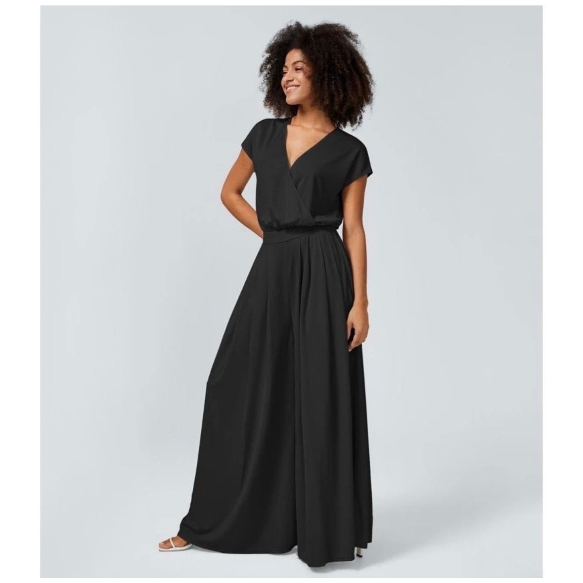 Halara Womens Black Wide Leg Jumpsuit Short Sleeve Minimalist Beach Outfit-image