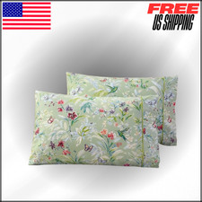 Cotton Pillowcases Floral Printed Butterfly Soft Breathable Queen 20x30" Green