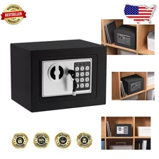 Secure Mini Safe Box: Digital Lock, 2 Keys, Black, Alloy Steel, Wall/Floor Mount