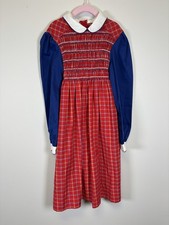 Polly Flinders NWOT/EUC VTG Size 10 Girls Smocked Red Blue Long Sleeve Dress