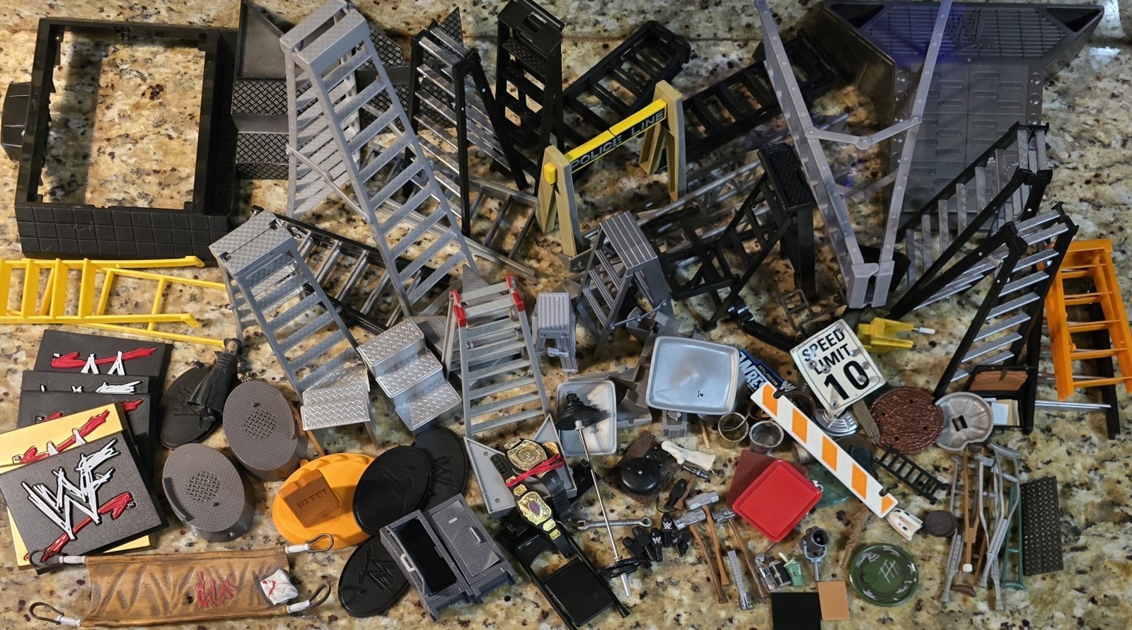 WWE Elite 16+ Ladders Lot Microphones Stands Belts Buckets S