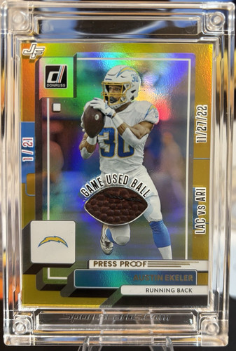 Panini 2022 Donruss Austin Ekeler #295 Game Used Ball Press Proof Serial /21