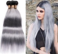 3bundles 1B/Grey hair bundles grey hair silk straight human hair extension