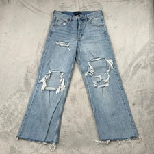 Aeropostale 90s Baggy Women 8 Reg High Rise Distressed Wide Leg Jeans Light Wash