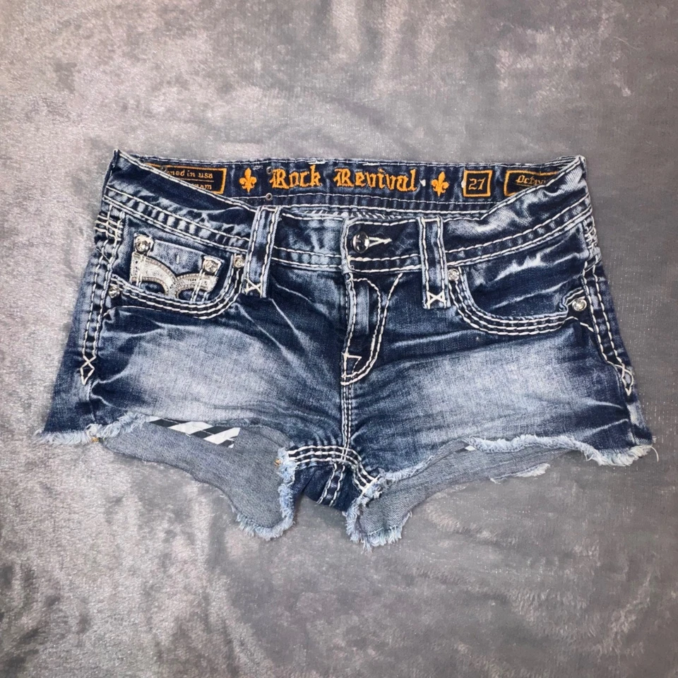 Pantalones Cortos de Denim Rock Revival Para Mujer 27 Octavia Pantalones Cortos Encaje Estrás Embellecidos Foto 2 de 4
