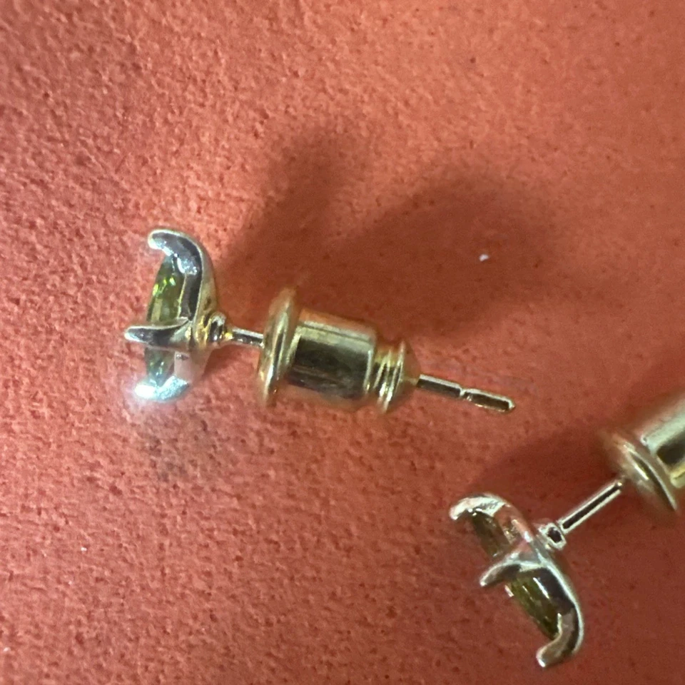 Peridot 14k Gold 925 Sterling Silver Tiny Stud Claw Post Earrings - Image 3 of 4