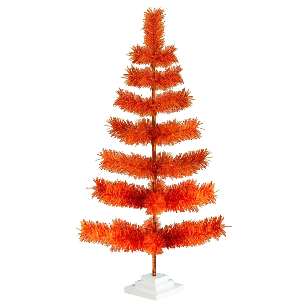 Matte Orange Tinsel Christmas Tree Halloween Decor with Stand Base Included - Image 3 of 4