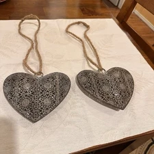 Marrekech Design Decorative Metal Hearts Imported. Set Of 2.