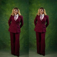Burgundy Women's Suit Formal Business Wedding Lady Office Work Wear Coat Pant
