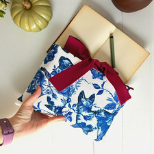 Floral Cat Silhouette Book Sleeve Padded Fabric Book Cover Paperback Protector