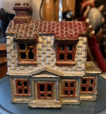 A.C. Williams Cast Iron  Two Story Colonial House w/ Porch - Coin Bank