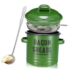 Bacon Grease Container with Strainer - Large 46OZ Kitchen Oil Storage Green