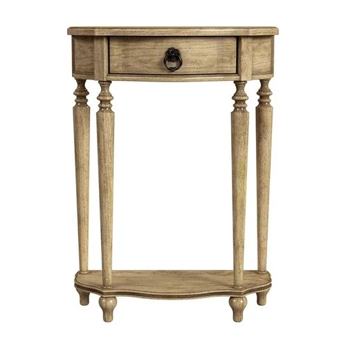 Ashby Demilune Antique Beige Console Table With Storage - Picture 3 of 7