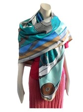 Vintage 1970s Large Oversized Turquoise Novelty Scarf