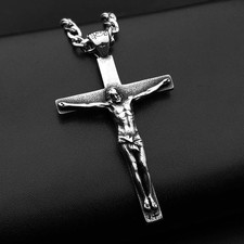 Vintage Style Silver Cross Crucifix Pendant Necklace Men`s Jewellery Goth Gift