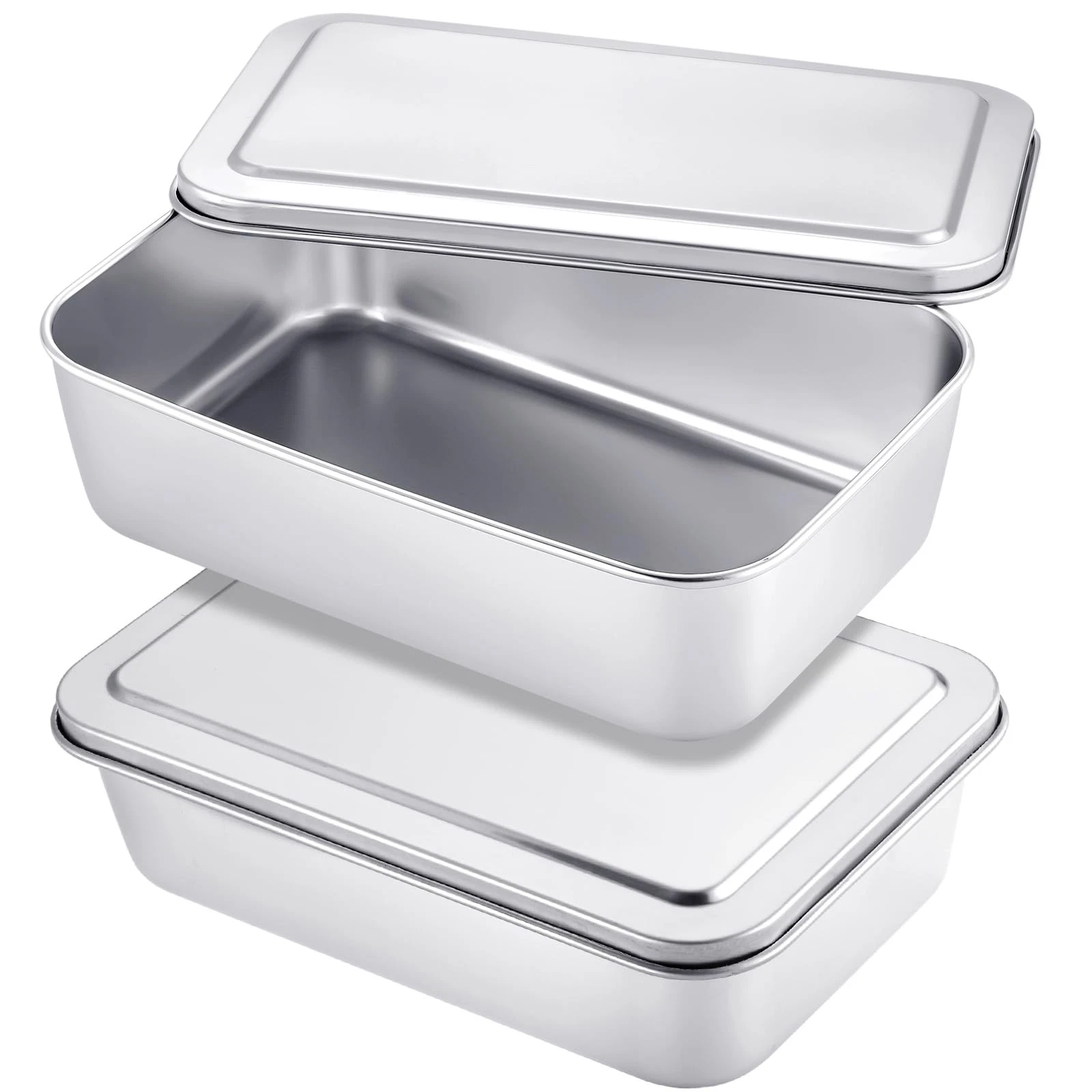 2 Sets Stainless Steel Cake Pan with Lid 6 x 9 Inch Rectangle Bread Loaf Pans...