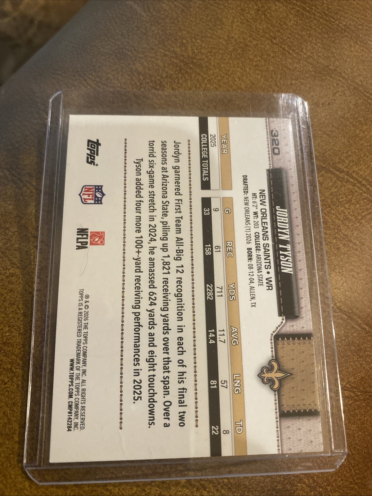 2026 Topps Flagship Jordyn Tyson Silver Rookie view 2