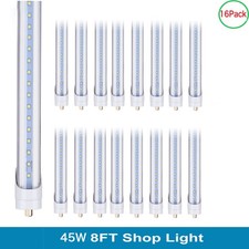 16 Pack 8FT Led Tube Light Bulbs FA8 Led Shop Light 45W T8 T12 Single Pin 5000K
