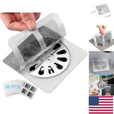 30 Pack Disposable Shower Drain Hair Catcher Stickers - 4"x4" Strong Adhesive