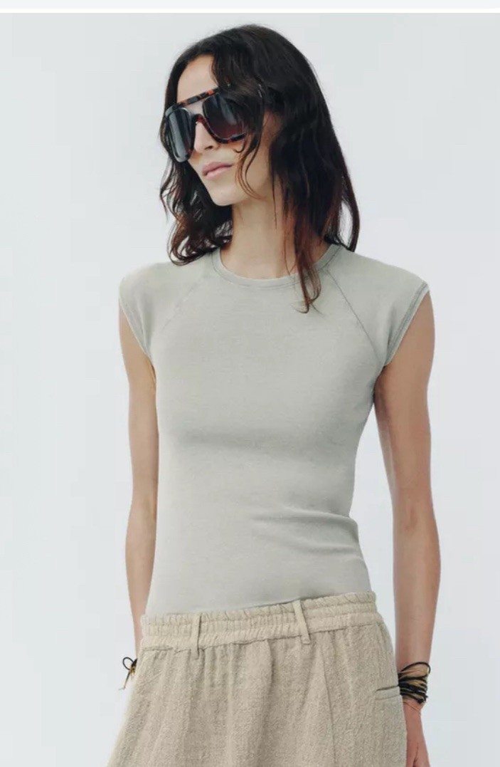 ZARA SLIM FIT/ROUND NECK/REGULAR LENGTH/SHORT SLEEVE T-shirt M Sage Green