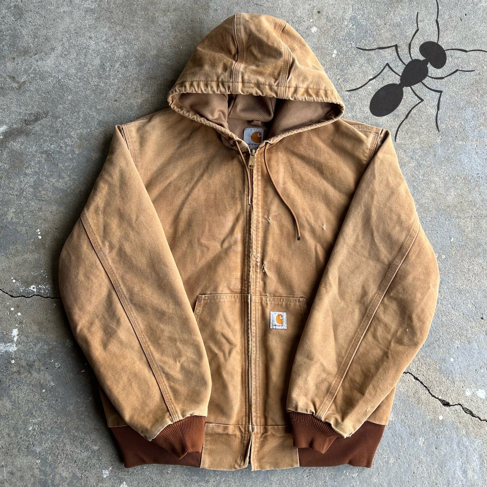 Vintage Y2K Carhartt J131 Brown Hooded Work Jacket