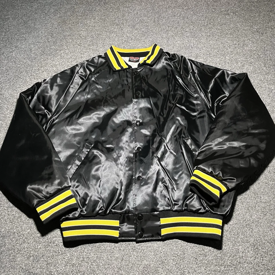 Chaqueta Hilton De Colección Para Hombres XL Bombardero Negro Satinado Forrada Automática Hecha en EE. UU. Años 80 Foto 2 de 4