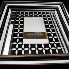 Beautiful Black & White Print Decor Frame Handcrafted India Holds 4x6 Photo NEW