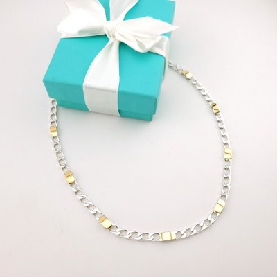 Tiffany & Co. Sterling Silver & 18k Gold 5mm Curb Link Chain 18'' Necklace Italy