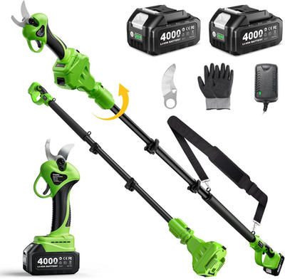 2-In-1 Electric Pruning Shears: 20V Cordless Pole Pruner 1.2'' Cutting Diameter -