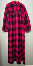 Vintage At Home Wear Robe Size Large Pink Buffalo Plaid Housecoat Cozy Cabincore