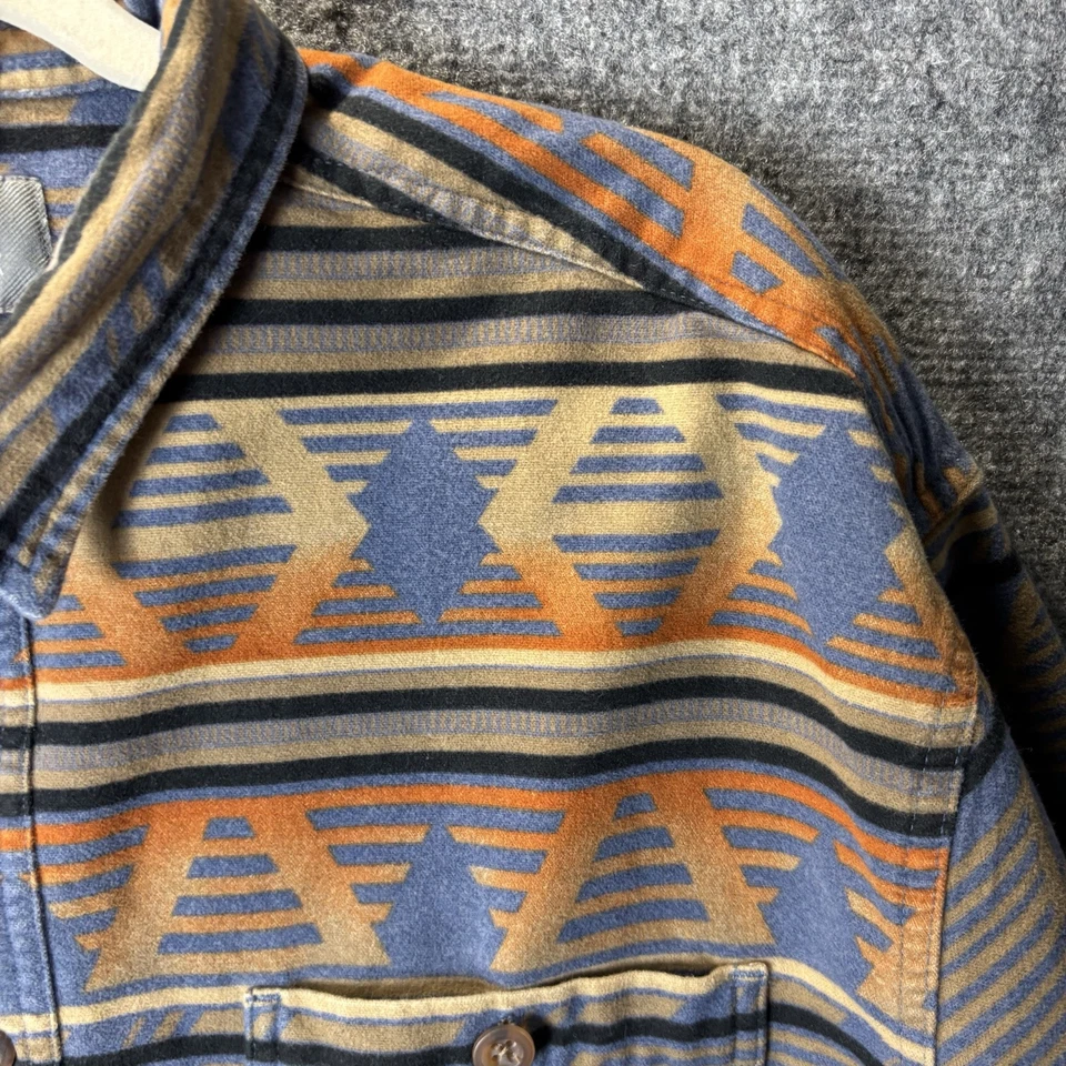 Cabela's Shirt Mens XL Blue Beige Orange Aztec Flannel Chamois Button Up Outdoor - Image 3 of 4